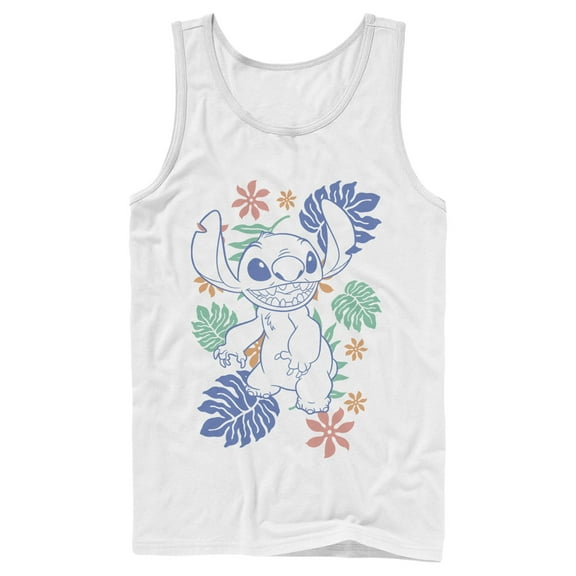 Men's Lilo & Stitch Colorful Tropical Flowers Tank Top White 2X Large