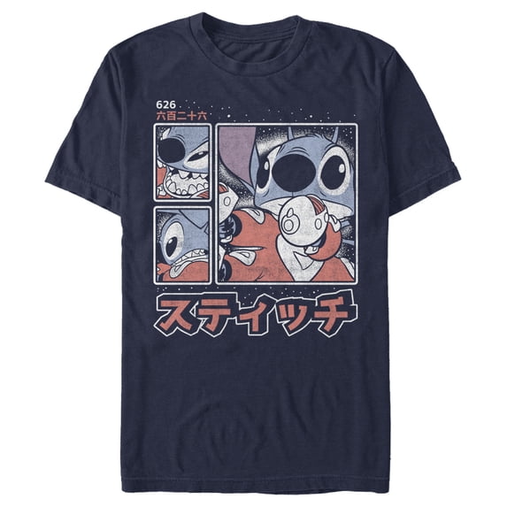 Men's Lilo & Stitch Comic Book Panels Graphic Tee Navy Blue Large