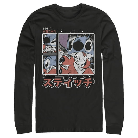 Men's Lilo & Stitch Comic Book Panels  Long Sleeve Shirt Black Large