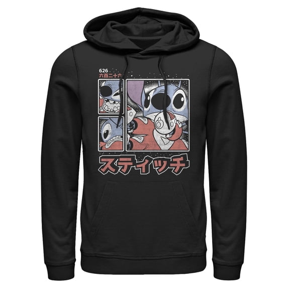 Men's Lilo & Stitch Comic Book Panels Pull Over Hoodie Black 3X Large
