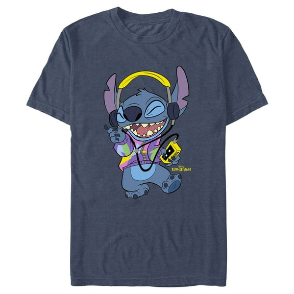 Men's Lilo & Stitch Cool Headphones Stitch Graphic Tee Navy Blue Heather 2X Large