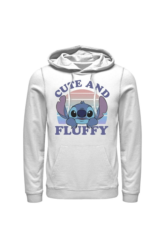 Men's Lilo & Stitch Cute and Fluffy  Pull Over Hoodie White Large
