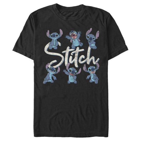 Men's Lilo & Stitch Distressed Poses Graphic Tee Black Small