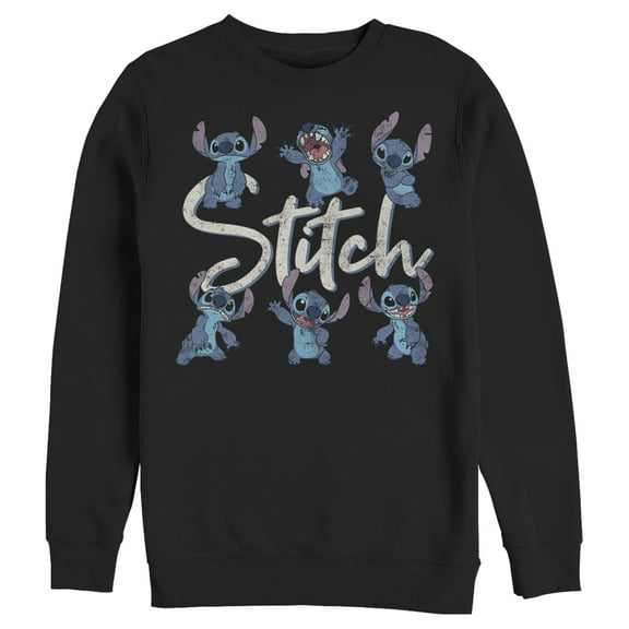 Men's Lilo & Stitch Distressed Poses  Sweatshirt Black X Large
