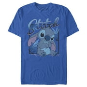 Mens Lilo & Stitch Distressed Poster Stitch Graphic Tee Royal Blue 2X Large