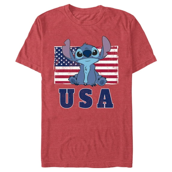 Men's Lilo & Stitch Distressed Red, White, and Blue Graphic Tee Red Heather Large