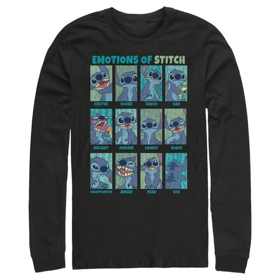Men's Lilo & Stitch Emotions of 626 Long Sleeve Shirt Black 2X Large