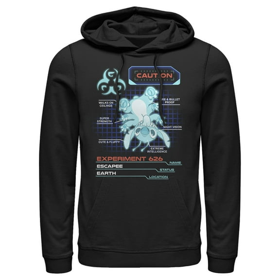 Men's Lilo & Stitch Experiment 626 Schematics  Pull Over Hoodie Black X Large