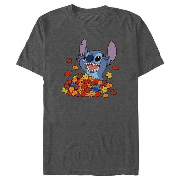Men's Lilo & Stitch Fall Leaf Pile Graphic Tee Charcoal Heather Medium