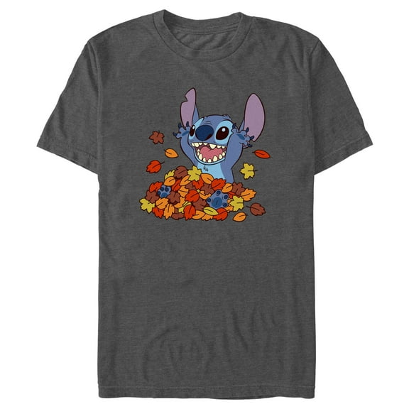 Men's Lilo & Stitch Fall Leaf Pile  Graphic Tee Charcoal Heather X Large