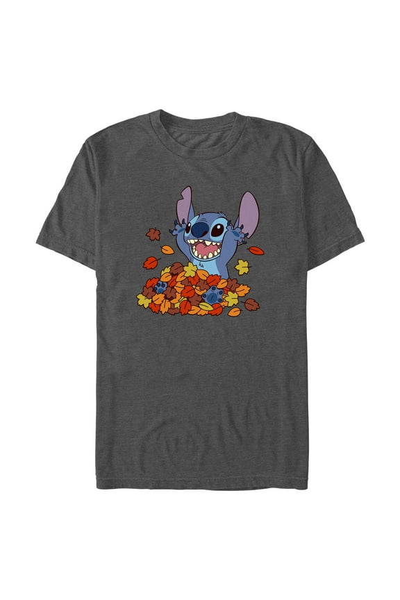 Men's Lilo & Stitch Fall Leaf Pile Graphic Tee Charcoal Heather X Large
