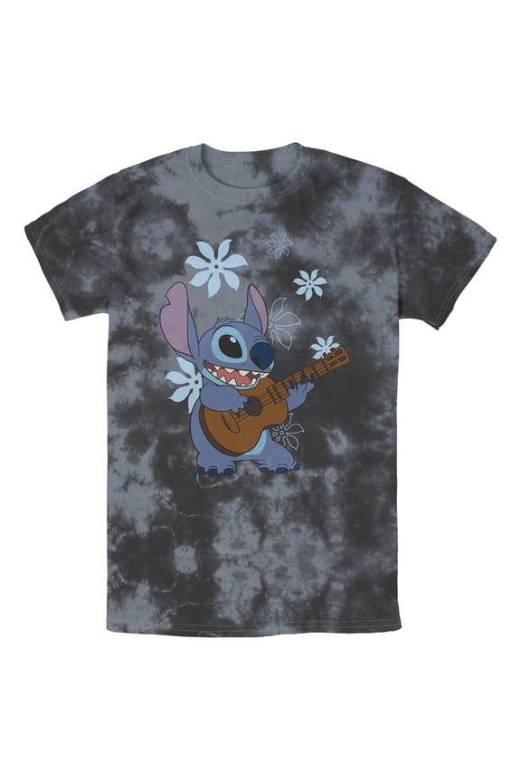 Men's Lilo & Stitch Floral Ukulele Dance Graphic Tee Black/Charcoal Medium