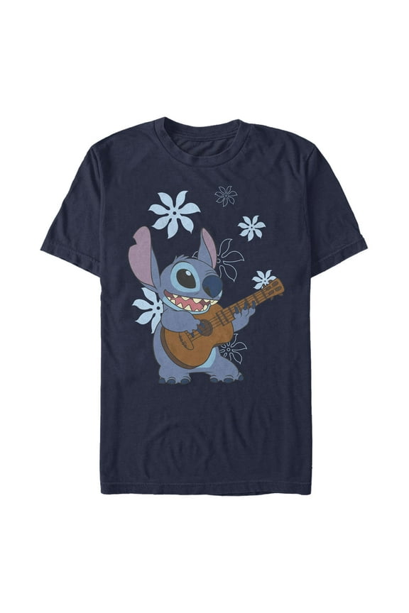 Men's Lilo & Stitch Floral Ukulele Dance Graphic Tee Navy Blue 3X Large