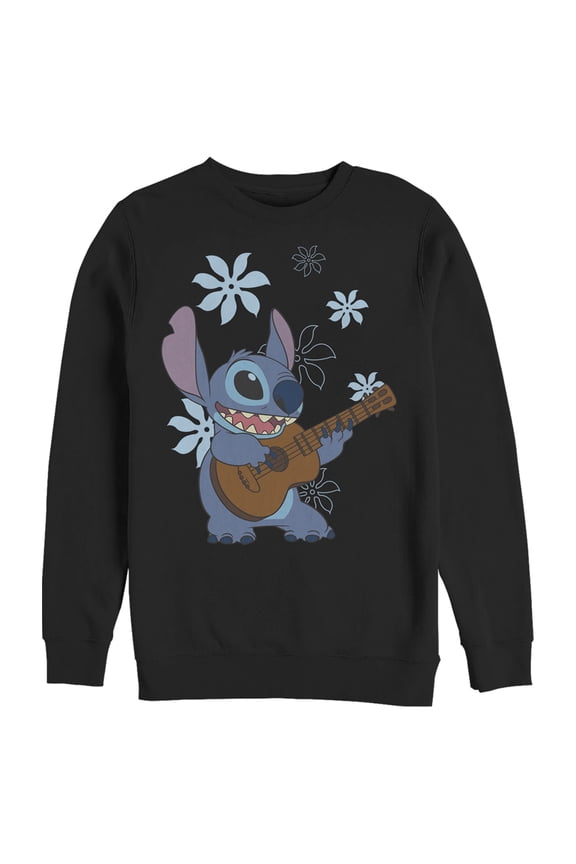 Men's Lilo & Stitch Floral Ukulele Dance Sweatshirt Black Large