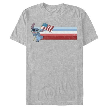 Men's Lilo & Stitch Flying the American Flag  Graphic Tee Athletic Heather 3X Large
