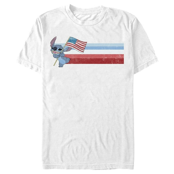 Men's Lilo & Stitch Flying the American Flag Graphic Tee White Small