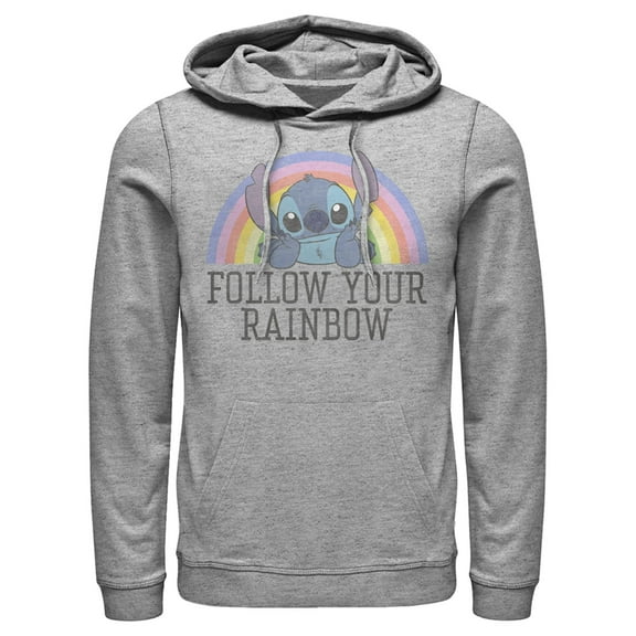 Men's Lilo & Stitch Follow Your Rainbow  Pull Over Hoodie Athletic Heather 3X Large