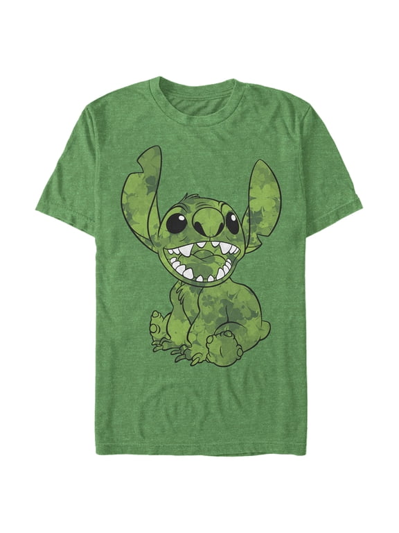 Men's Lilo & Stitch Four-Leaf Clover Fill Graphic Tee Kelly Heather Large