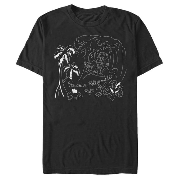 Men's Lilo & Stitch Hawaiian Rollercoaster Ride Outline  Graphic Tee Black 2X Large