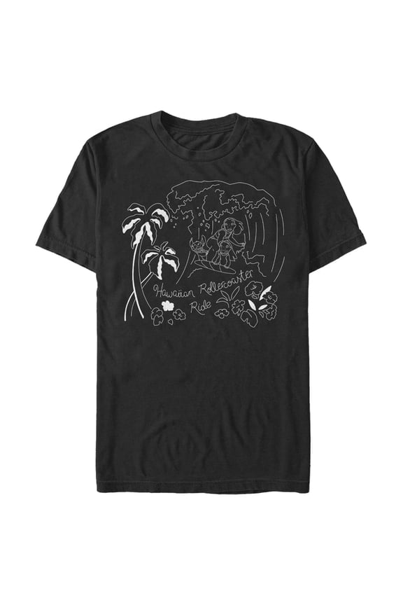 Men's Lilo & Stitch Hawaiian Rollercoaster Ride Outline Graphic Tee Black Large