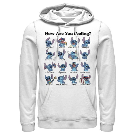 Men's Lilo & Stitch How Are You Feeling  Pull Over Hoodie White Medium