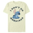 thumbnail image 1 of Men's Lilo & Stitch I Don't Do Mornings Stitch Distressed Graphic Tee Beige 2X Large, 1 of 4