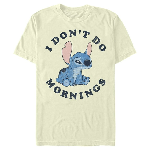 Men's Lilo & Stitch I Don't Do Mornings Stitch Distressed Graphic Tee Beige 2X Large