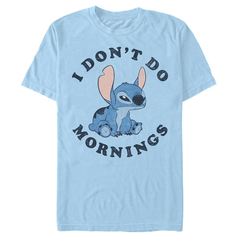 Men's Lilo & Stitch I Don't Do Mornings Stitch Distressed Graphic Tee Light  Blue Large