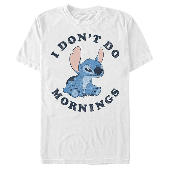Men's Lilo & Stitch I Don't Do Mornings Stitch Distressed Graphic Tee White Medium