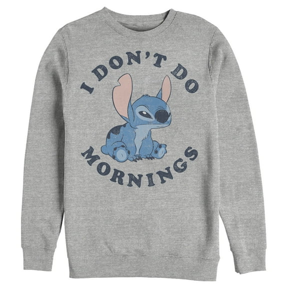 Men's Lilo & Stitch I Don't Do Mornings Stitch Distressed  Sweatshirt Athletic Heather 2X Large