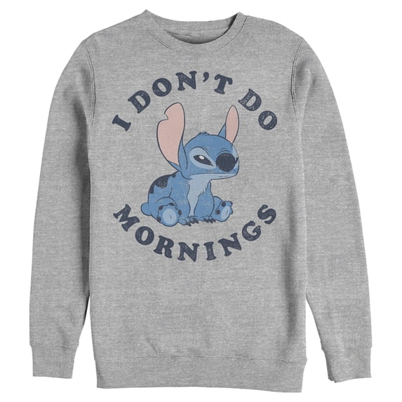 Men's Lilo & Stitch I Don't Do Mornings Stitch Distressed Sweatshirt Athletic Heather Large
