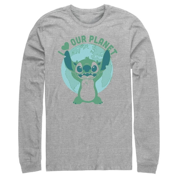 Men's Lilo & Stitch I Heart Our Planet Long Sleeve Shirt Athletic Heather Large