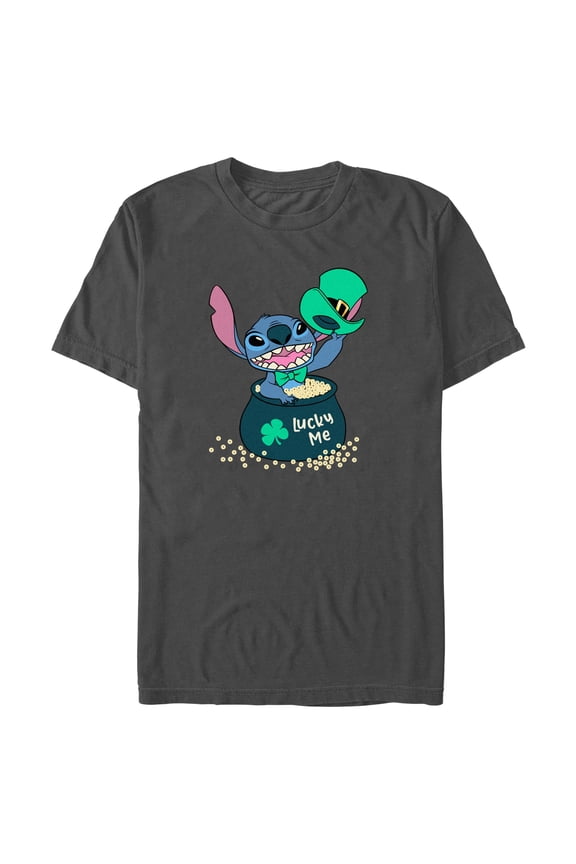 Men's Lilo & Stitch Lucky Me Leprechaun Stitch  Graphic Tee Charcoal Large