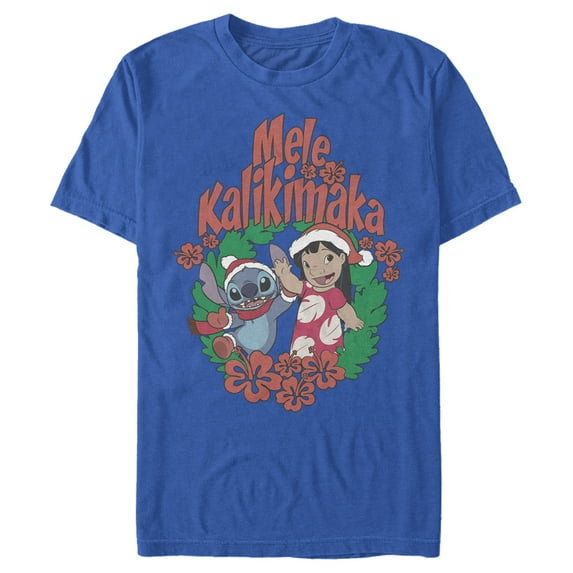 Men's Lilo & Stitch Mele Kalikimaka Christmas Graphic Tee Royal Blue 2X Large