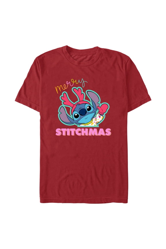 Men's Lilo & Stitch Merry Stitchmas Graphic Tee Cardinal 2X Large