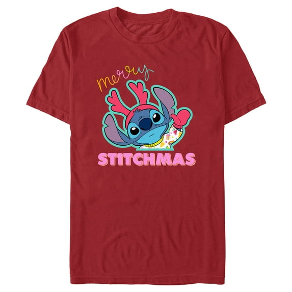 Men's Lilo & Stitch Merry Stitchmas Graphic Tee Cardinal 2X Large