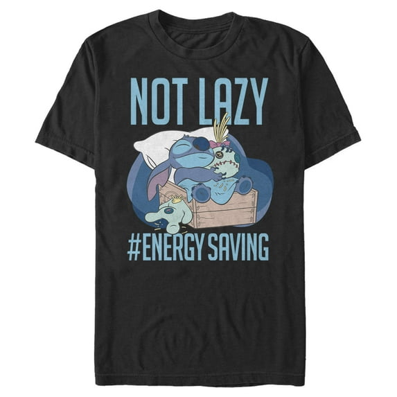 Men's Lilo & Stitch Not Lazy, Saving Energy Graphic Tee Black 2X Large