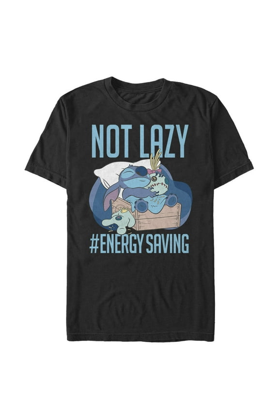 Men's Lilo & Stitch Not Lazy, Saving Energy Graphic Tee Black 3X Large