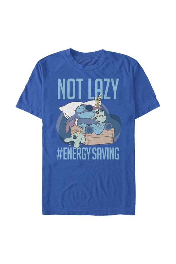 Men's Lilo & Stitch Not Lazy, Saving Energy Graphic Tee Royal Blue Small