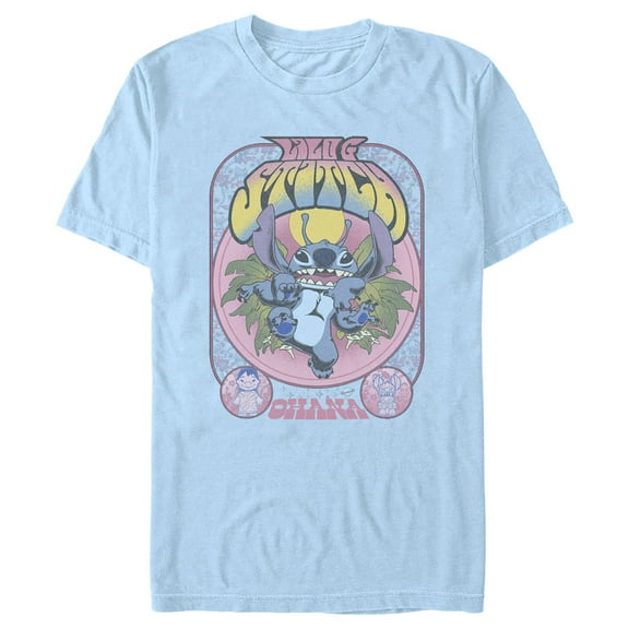 Men's Lilo & Stitch Ohana Groovy Stitch Poster  Graphic Tee Light Blue Medium