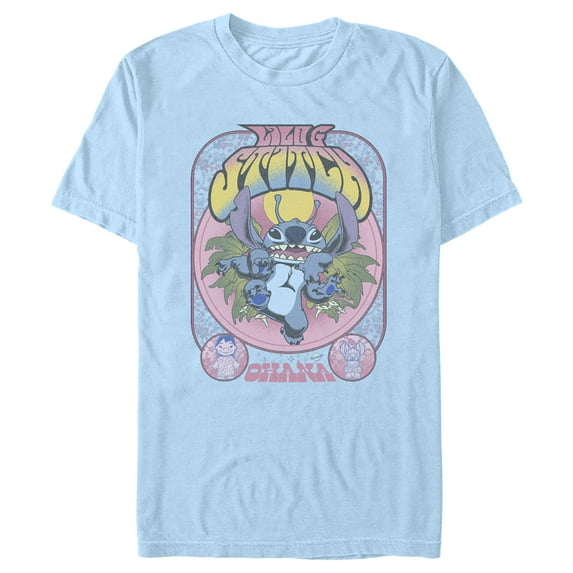Men's Lilo & Stitch Ohana Groovy Stitch Poster Graphic Tee Light Blue Small