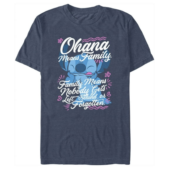 Men's Lilo & Stitch Ohana Means Family Graphic Tee Navy Blue Heather 2X Large