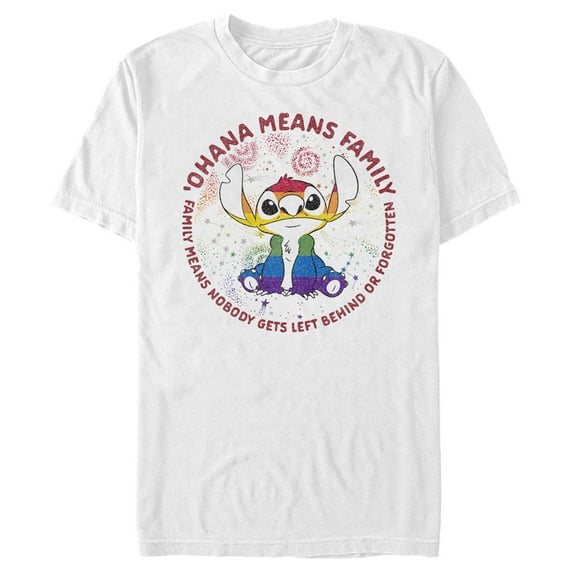 Men's Lilo & Stitch Ohana Rainbow Pride Graphic Tee White 3X Large