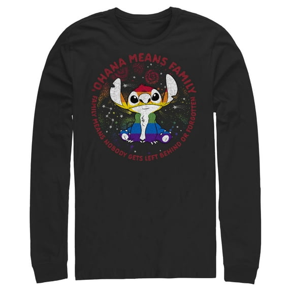 Men's Lilo & Stitch Ohana Rainbow Pride Long Sleeve Shirt Black Medium