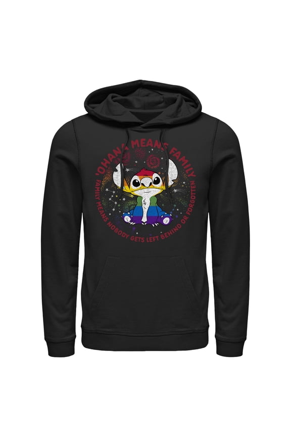 Men's Lilo & Stitch Ohana Rainbow Pride Pull Over Hoodie Black Small