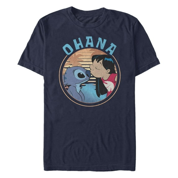 Men's Lilo & Stitch Ohana and a Kiss Graphic Tee Navy Blue Large