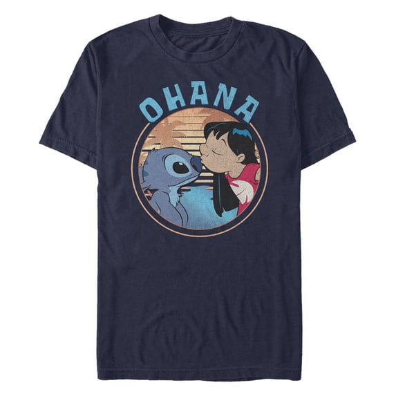 Men's Lilo & Stitch Ohana and a Kiss Graphic Tee Navy Blue Small