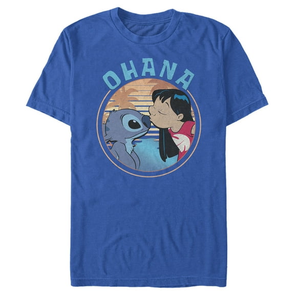 Men's Lilo & Stitch Ohana and a Kiss Graphic Tee Royal Blue Medium