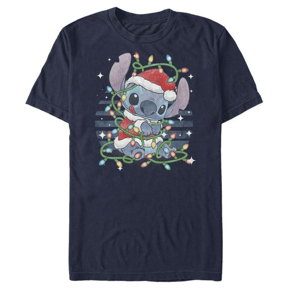 Men's Lilo & Stitch Playing with Lights Graphic Tee Navy Blue Medium