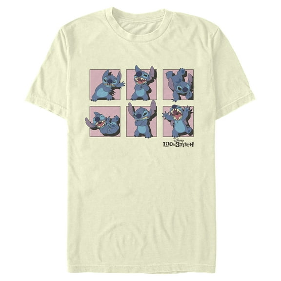 Men's Lilo & Stitch Poses in Pink Panels Graphic Tee Beige Small